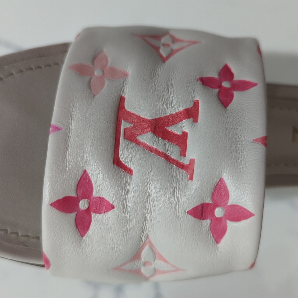Louis Vuitton Revival Line Mule Heel Sandals White And Pink Monogram Size 37 - Picture 11 of 17